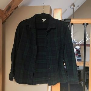 LLBean plaid flannel shirt fitted black watch